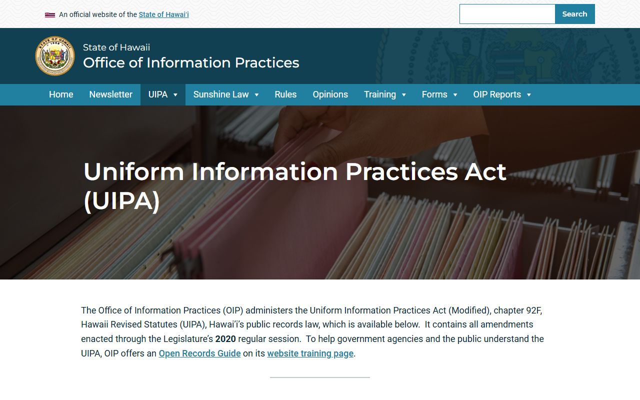 Kalawao County jail mugshots Hawaii UIPA public records access